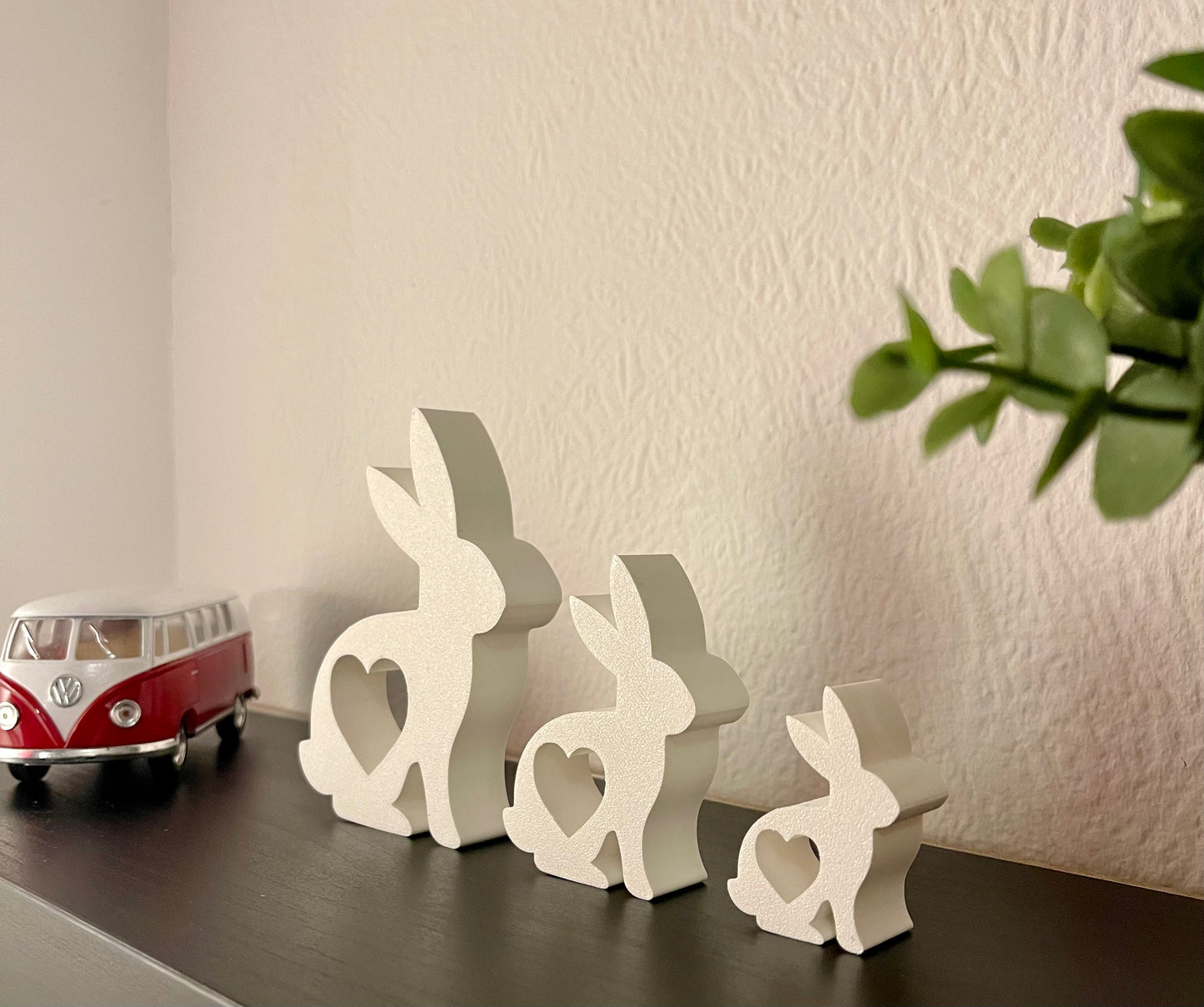 3D Printed Bunny Family Decor β Minimalist Rabbit Shelf Set with Heart Cutouts β Easter, Nursery or Spring Decoration