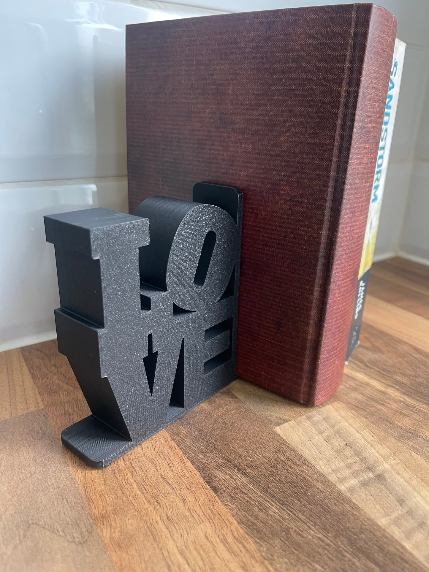 Thick Love Home Bookends With Slide Under Book Tab, Decorative 3Dprinted Bookstands sign, Neat Sturdy Book Support For Bookshelf, Home Gift