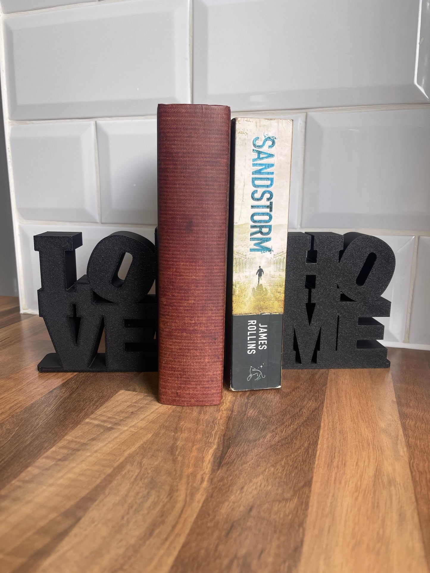 Thick Love Home Bookends With Slide Under Book Tab, Decorative 3Dprinted Bookstands sign, Neat Sturdy Book Support For Bookshelf, Home Gift