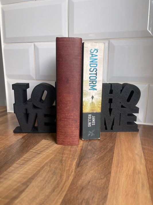 Thick Love Home Bookends With Slide Under Book Tab, Decorative 3Dprinted Bookstands sign, Neat Sturdy Book Support For Bookshelf, Home Gift