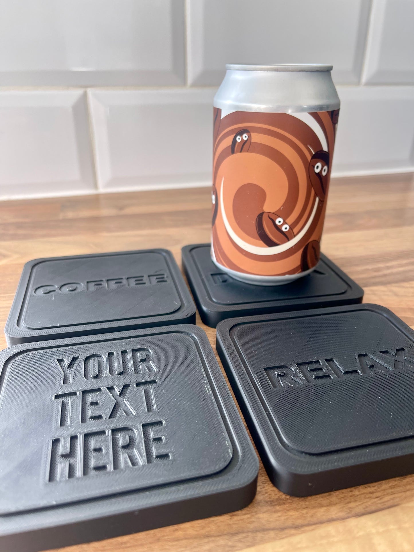 Personalised 3D Printed Coaster Set – Custom Text, Square Drinks Coasters, Modern Minimal Design, Gift for Home, Bar, or Office
