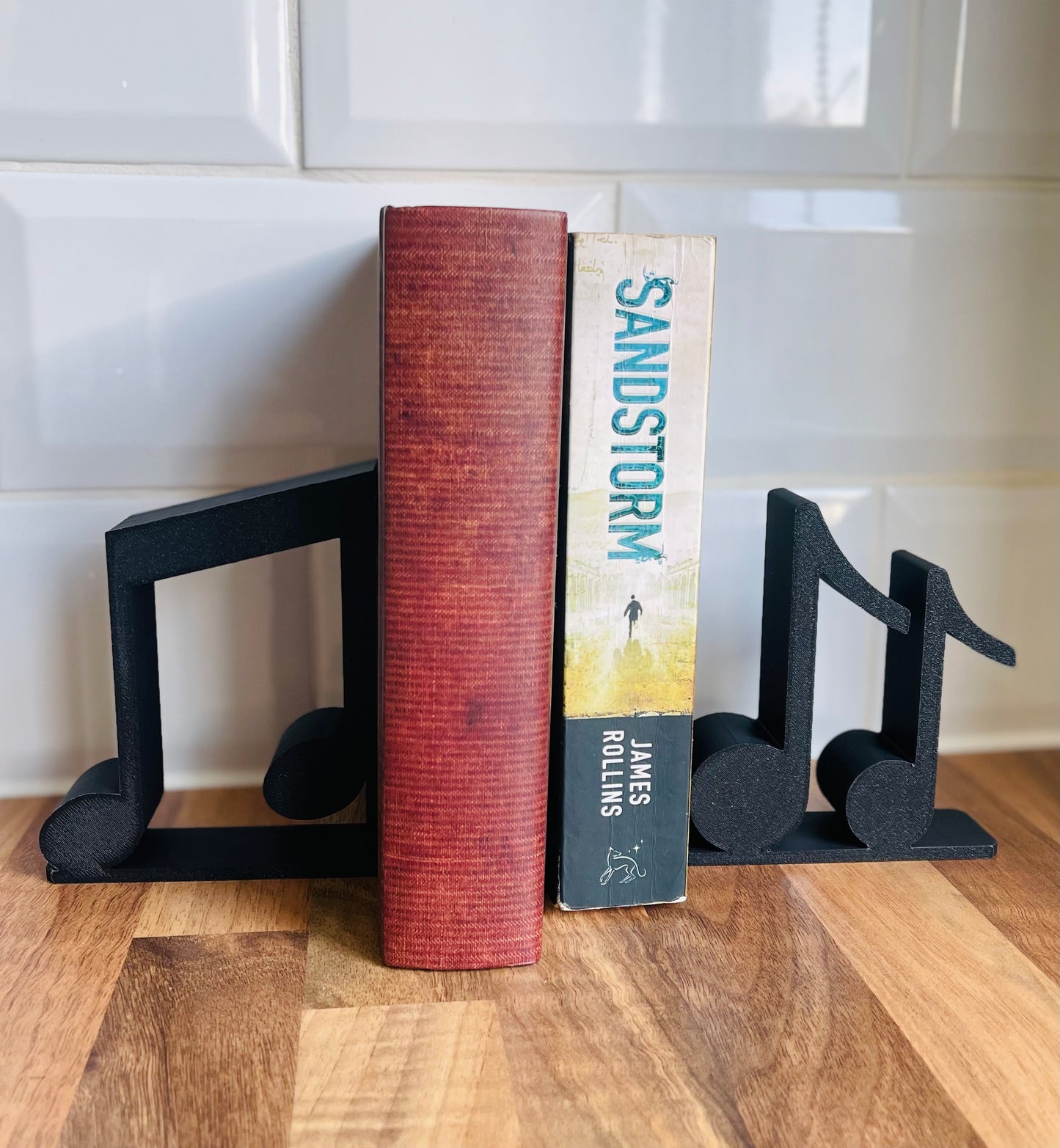 Thick Musical Notes Bookends With Slide Under Book Tab, 3D Printed Piano Notes Bookstand For His/Hers Music Room, Musical Books Shelf Gift