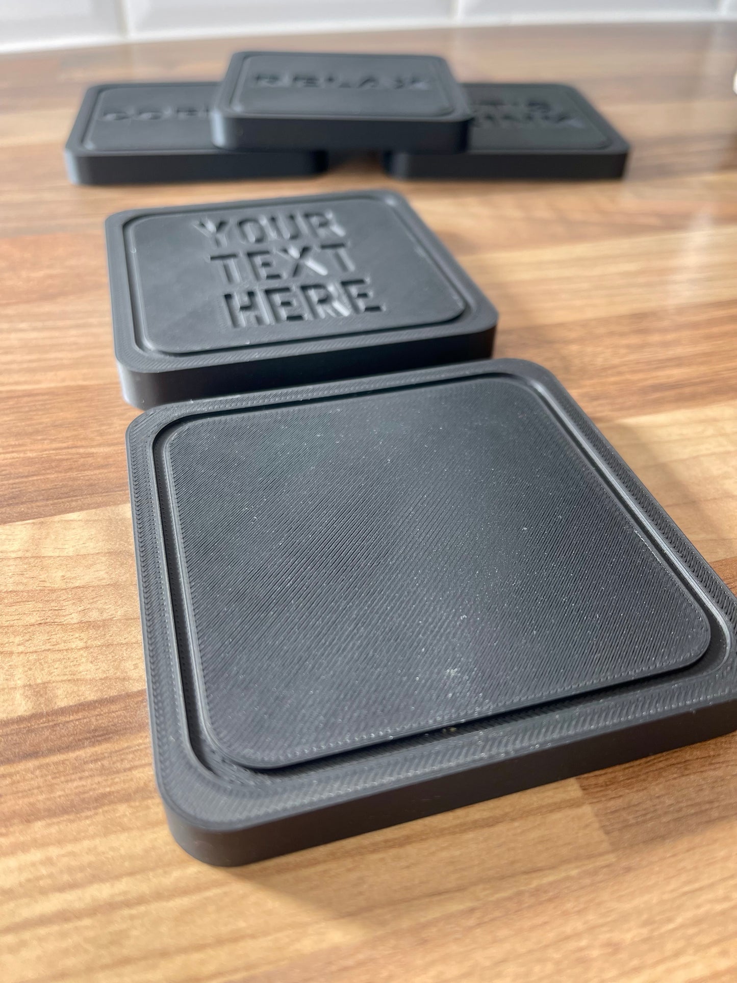 Personalised 3D Printed Coaster Set – Custom Text, Square Drinks Coasters, Modern Minimal Design, Gift for Home, Bar, or Office