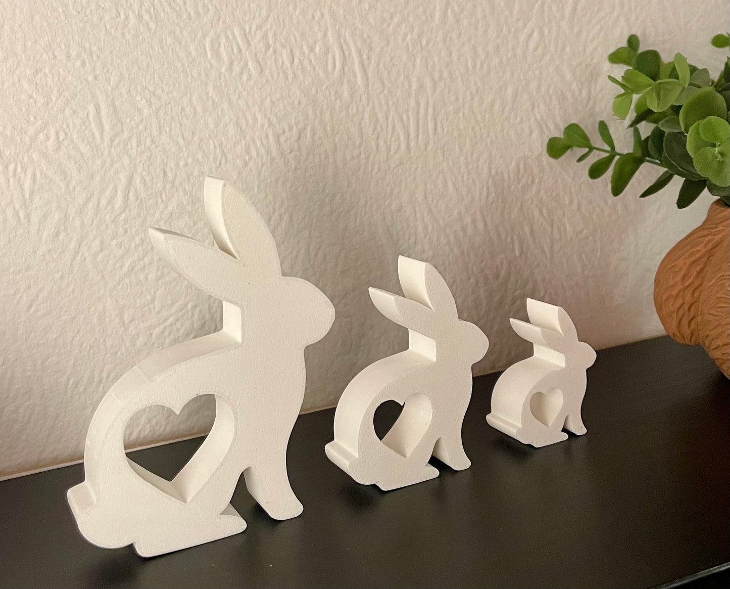 3D Printed Bunny Family Decor β Minimalist Rabbit Shelf Set with Heart Cutouts β Easter, Nursery or Spring Decoration