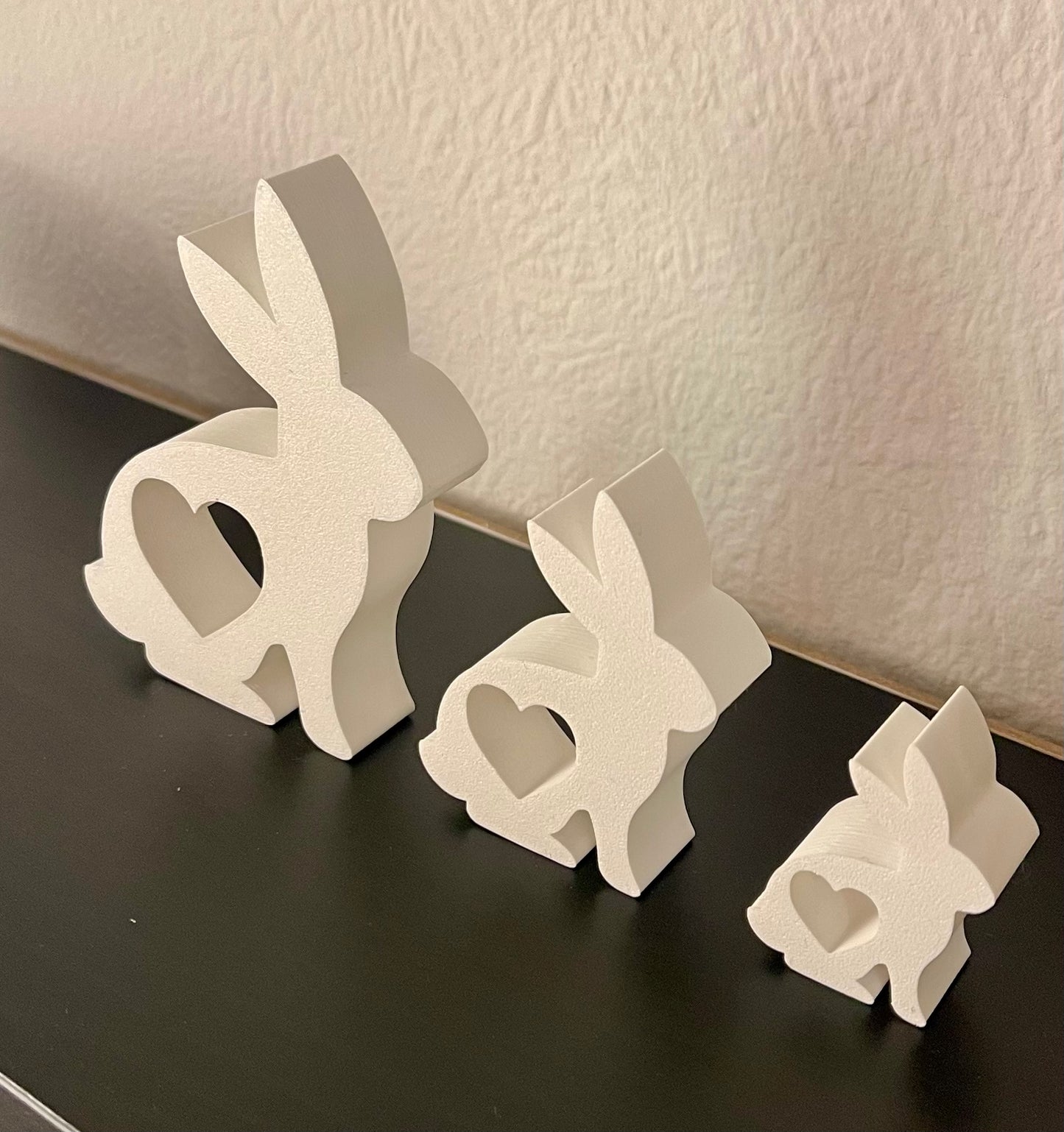 3D Printed Bunny Family Decor β Minimalist Rabbit Shelf Set with Heart Cutouts β Easter, Nursery or Spring Decoration