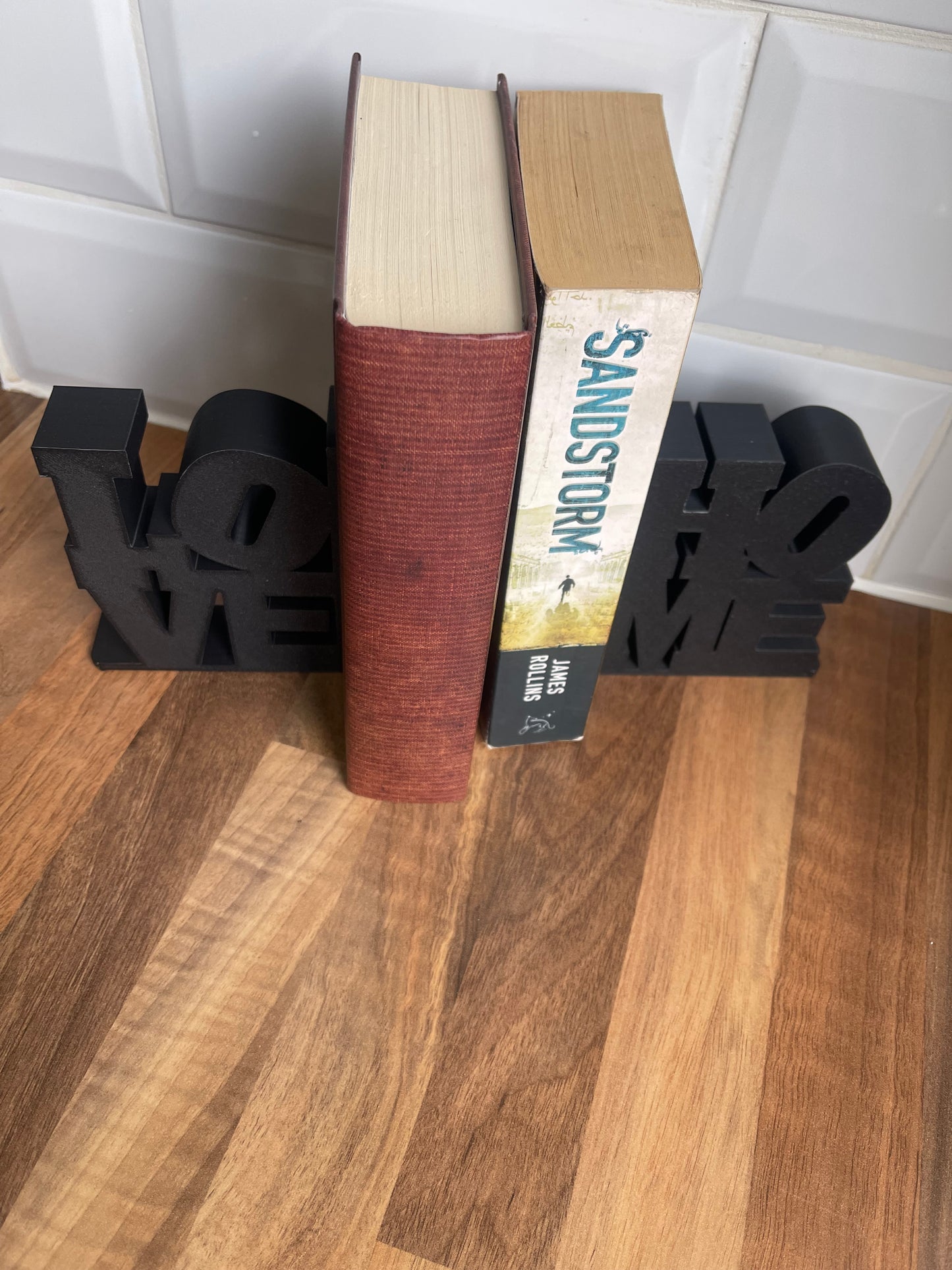Thick Love Home Bookends With Slide Under Book Tab, Decorative 3Dprinted Bookstands sign, Neat Sturdy Book Support For Bookshelf, Home Gift