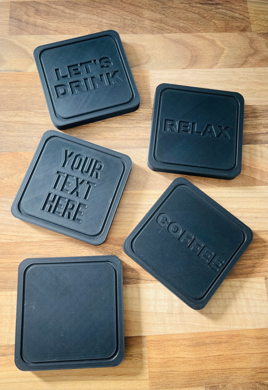 Personalised 3D Printed Coaster Set – Custom Text, Square Drinks Coasters, Modern Minimal Design, Gift for Home, Bar, or Office