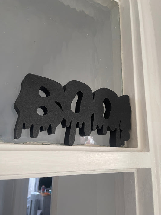 Spooky BOO Sign – Halloween Home Decor, 3D Printed Dripping Letters Ornament, Spooky Party Prop, Scary Text Stand, Kids Party Ornament